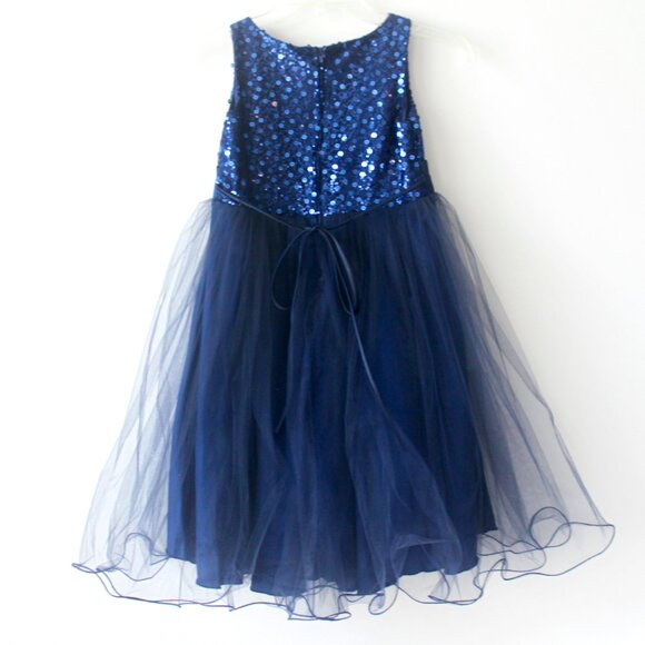 Kid's Dream Navy Blue Sequin Curly Tulle Sleeveless Knee-Length Party Dress 8-10 - Picture 4 of 10